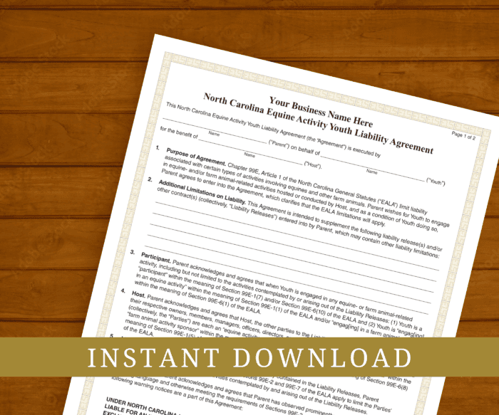 North Carolina State Equine Activity Youth Agreement