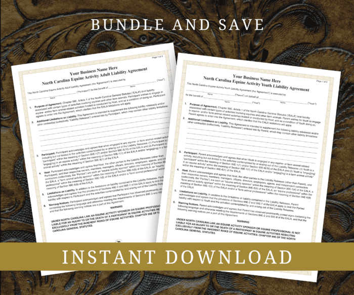 North Carolina State Equine Activity Agreement Bundle